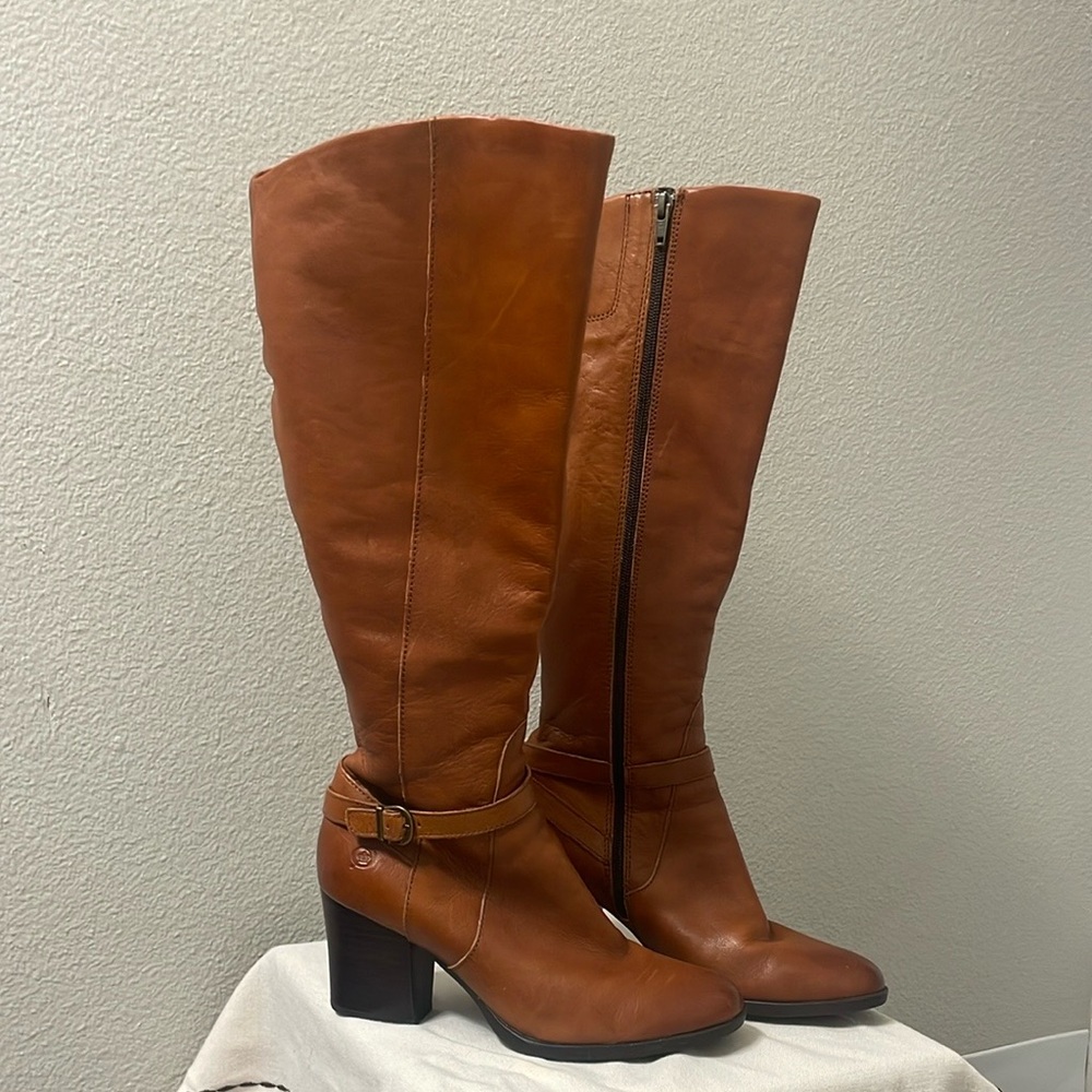 Born Tan Leather Heeled Boots